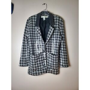 Vintage Lillie Rubin Sequin Houndstooth Jacket Blazer Black Gray Sparkly Party